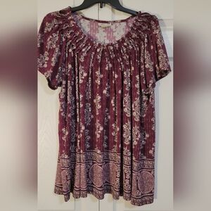 Style & Co. Maroon Floral Blouse